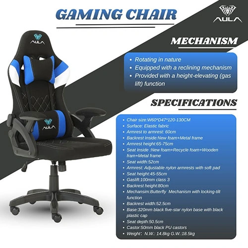 Aula F016 Ergonomic Black and Blue Gaming Chair